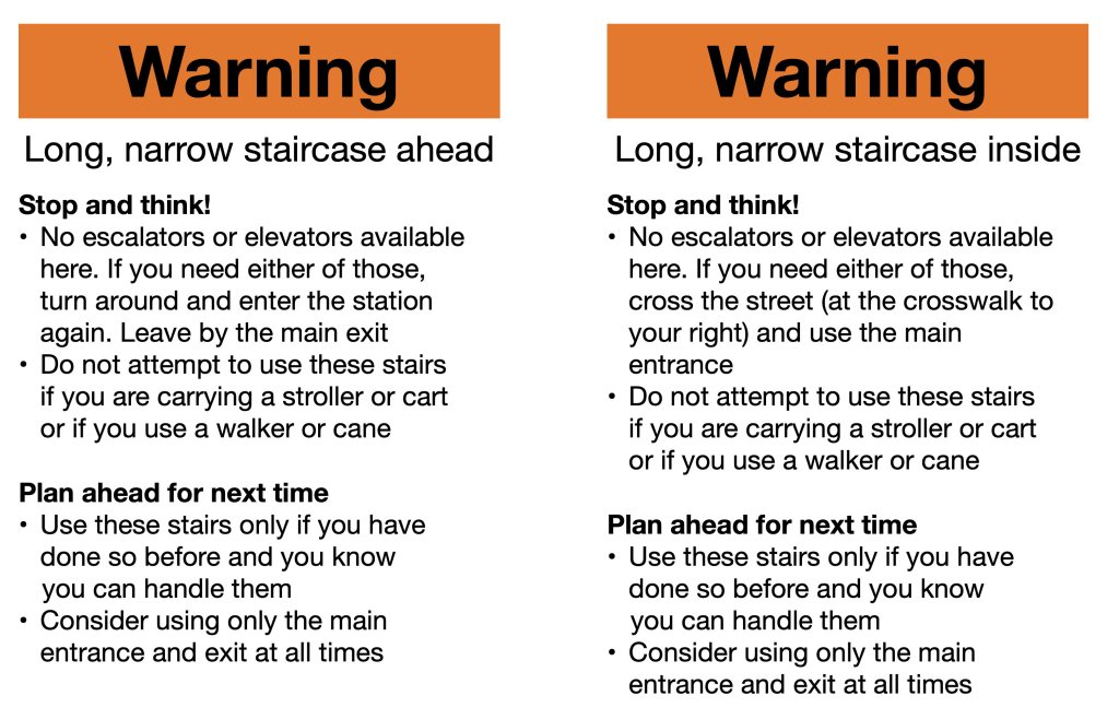 Warning: Long, narrow staircase ahead/inside